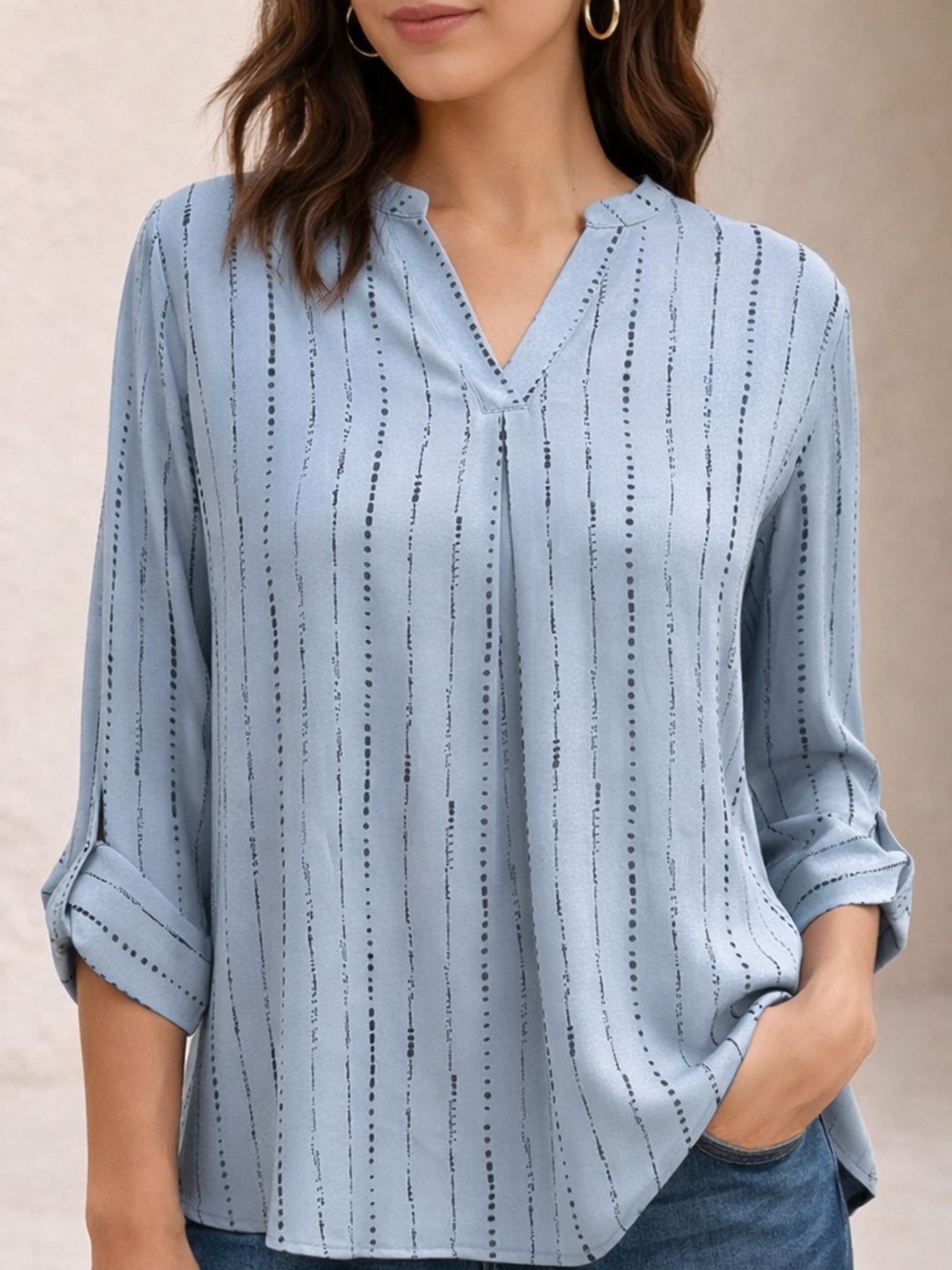 NWT V-Neck Roll-Sleeve Women's Blouse Women’s Large Business Casual